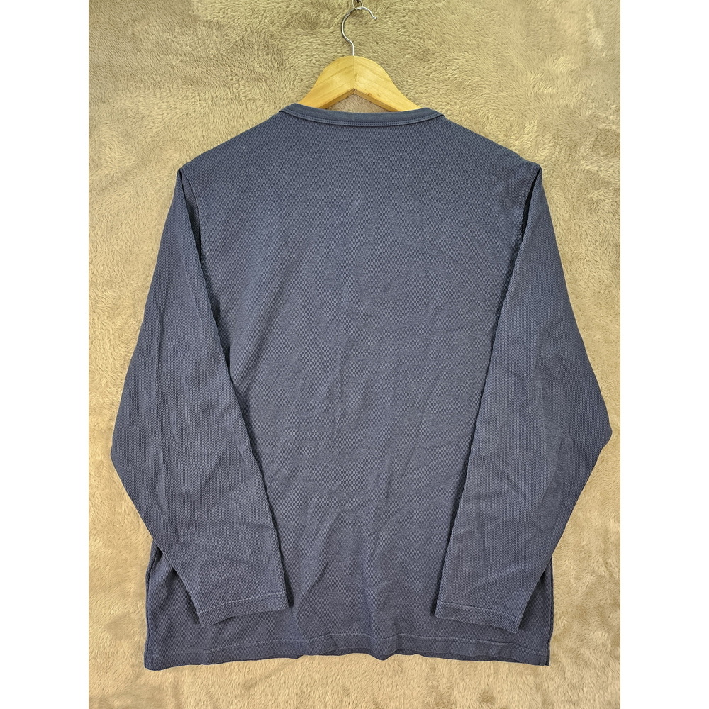 Cloudveil Men's Long-sleeve Waffle-knit Henley Shirt Dark Blue 3-button Placket - Picture 9 of 10